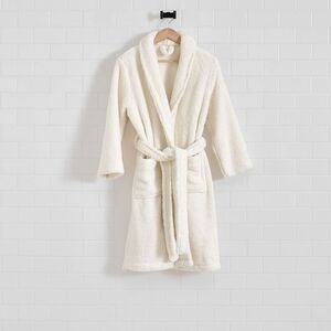 Pottery Barn Cozy Comfort Robe, White/Beige, Sz L